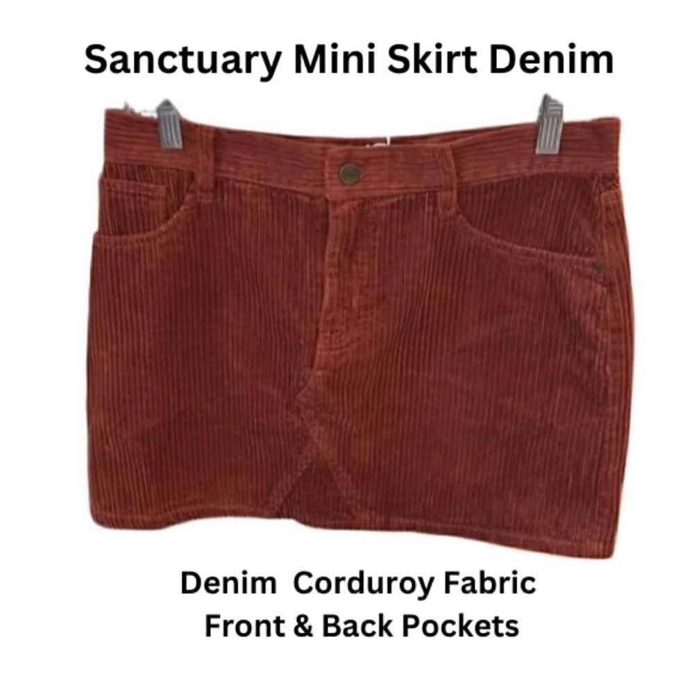 Sanctuary Mini Skirt Denim Corduroy Fabric Front & Back Pockets Rustic W 29 NWT